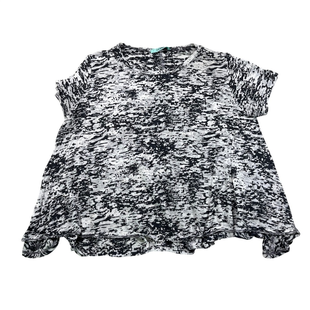 Karlie Black White Abstract Print‎ Layered Hem Top Size Small